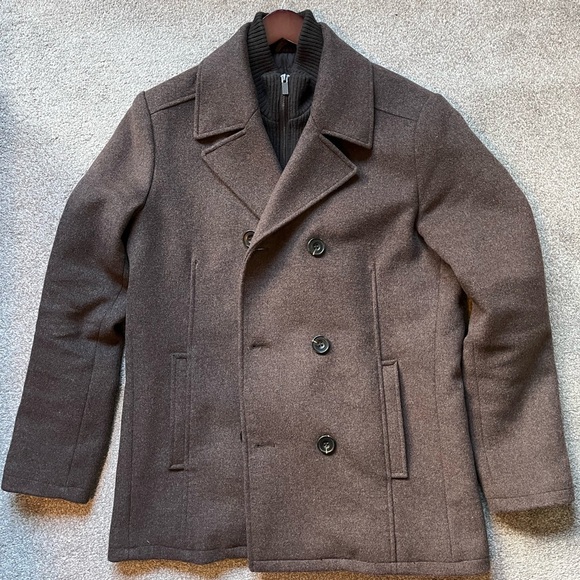 Mens Kennth Cole Reaction Double Breast Dress Peacoat Chocolate Brown EUC - Picture 3 of 15